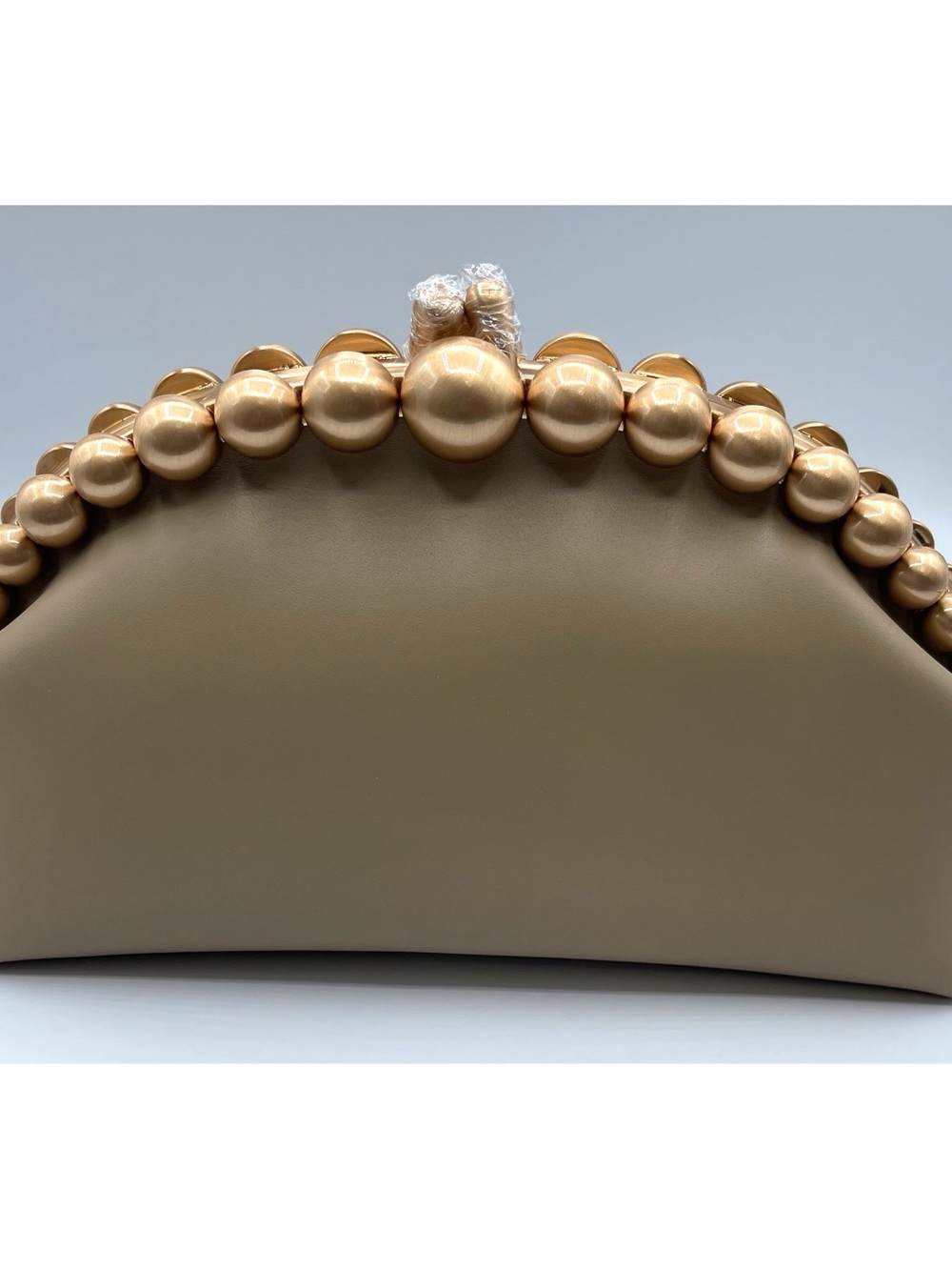 CULT GAIA Una Gold Pearl Detail Leather Sand Dollar Clutch - Picture 7 of 11